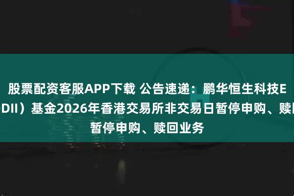 股票配资客服APP下载 公告速递:鹏华恒生科技ETF(QDII)基金2026年香港交易所非交易日暂停申购、赎回业务